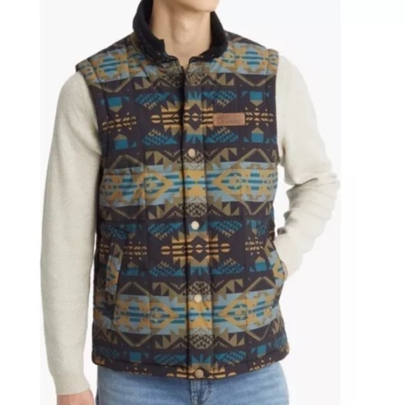 Pendleton Men's Cody Puffer Vest Medium NWT Journey West Black Blue Geo Print - Picture 1 of 16